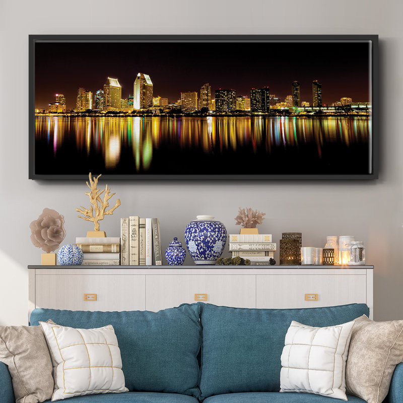San Diego Skyline - toile encadrée, H 20 po x l 50 po