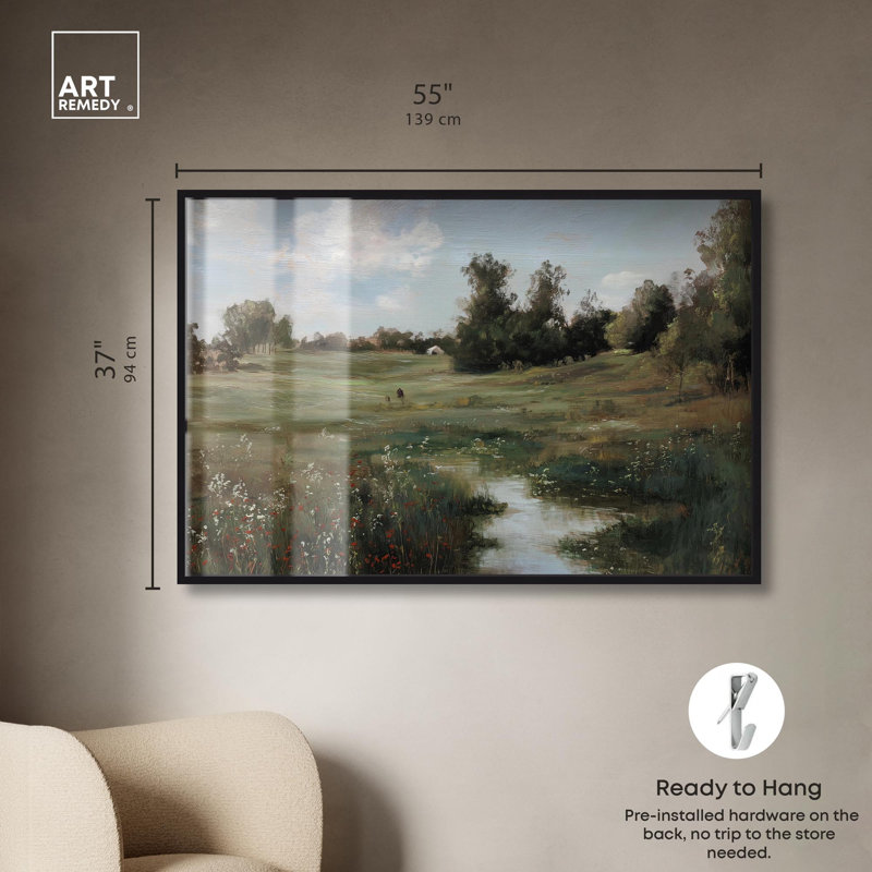 «Budding Flowers in the Meadow», impression rétro par Art Remedy, H 37 po x l 55 po, Noir