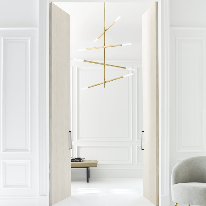 Kelly Wearstler Rousseau Large Articulating Chandelier, 33.5" H x 32" W x 3" D, Seeded Glass, Polished Nickel