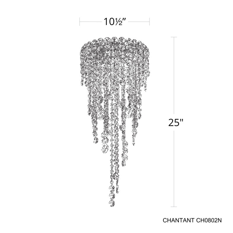 Chantant 3 Light 10.5in x 25in Flush Mount in Polished Stainless Steel with Clear Radiance Crystals