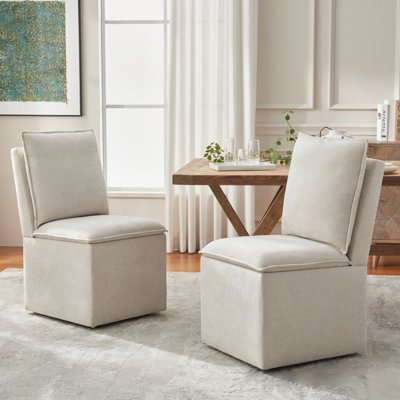 Ensemble de 2 chaises d'appoint rembourrées en tissu avec roulettes pour le salon Modern
