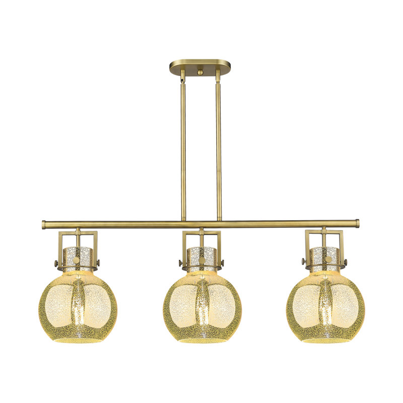Gainsborough - 3 Light Stem Hung Arched-Frame Island Light, Laiton brossé