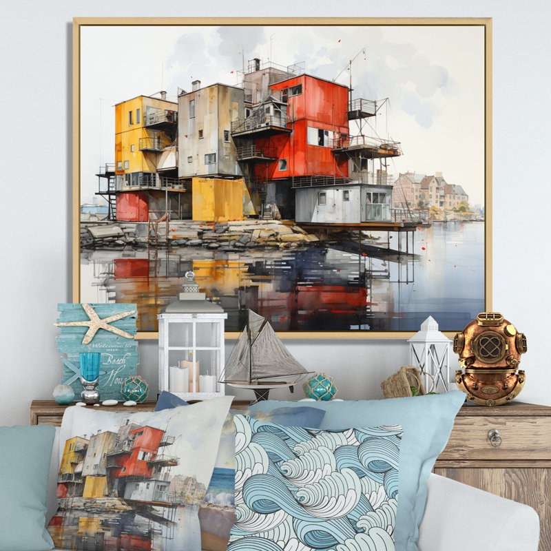 Port Urban Waterfront sur toile, H 24 po x l 32 po x P 1 po, Cadre naturel flottant