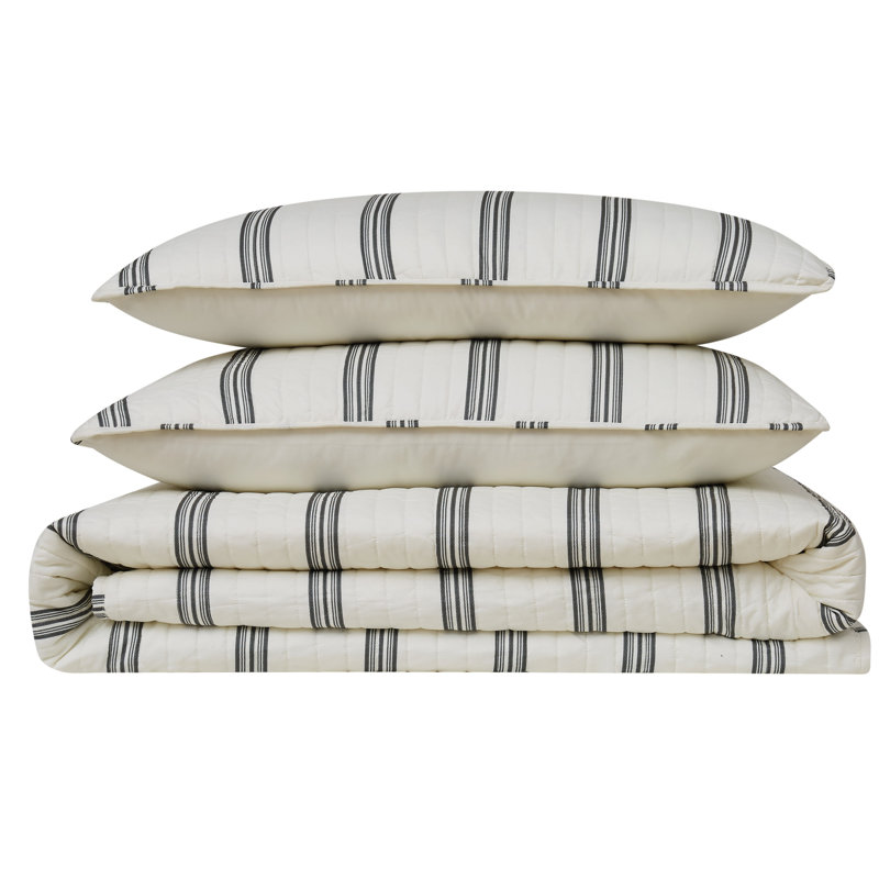 Farmhouse / Country Striped Quilt, Twin XL Quilt + 1 Sham