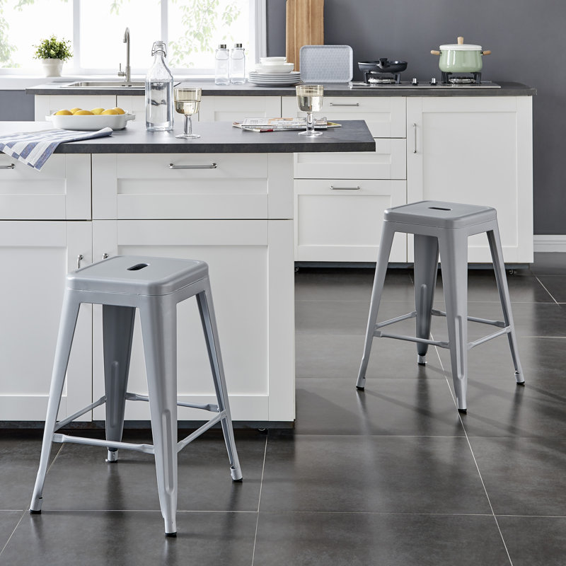 Kendraya Rustic Country Metal Bar & Counter Stool, Bar Stool (30” Seat Height, Silver, Silver