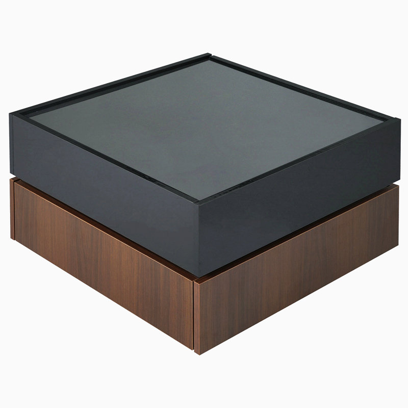 Multi-Functional Square 360°Rotating Coffee Table With 2 Drawers, High Gloss 2-Tier Centre Table With Swivel Tabletop And Storage, Walnut Table Frame Side Table For Living Room, Black
