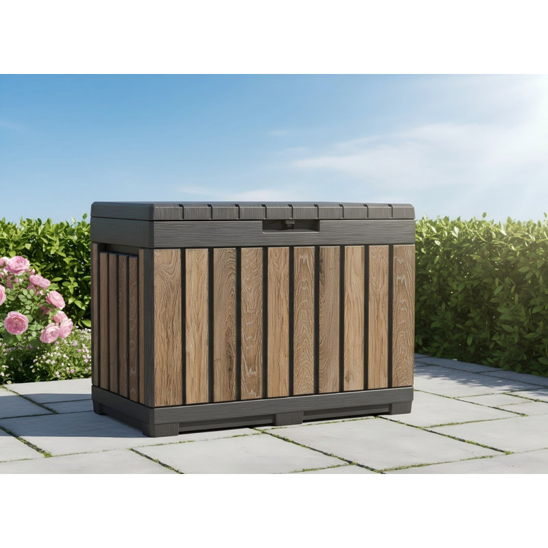 Boîte de rangement extérieure en résine noyer 50 gallons, boîte de patio résistante aux intempéries pour coussins, coussins et outils de jardin