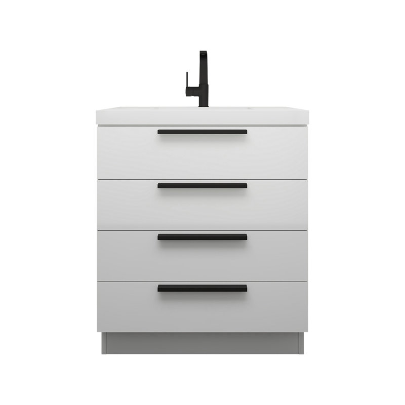 Meuble-lavabo autoportant Carla, 30", Blanc brillant