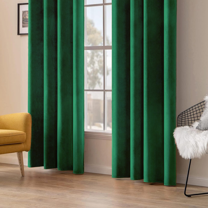Aspire Homeware 100% Velvet Eyelet Room Darkening Curtains Pair for Soft and Elegant Window Look, Green Emerald