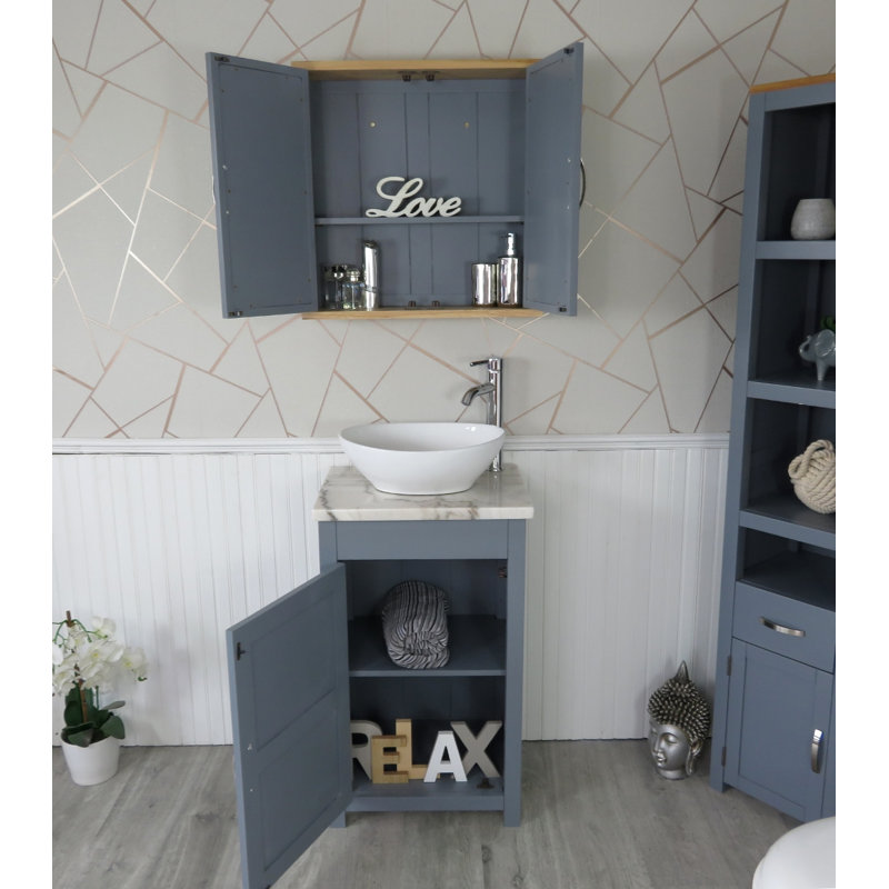 Slimline 515mm Free-standing Cloakroom Vanity Unit, White Marble, Grey