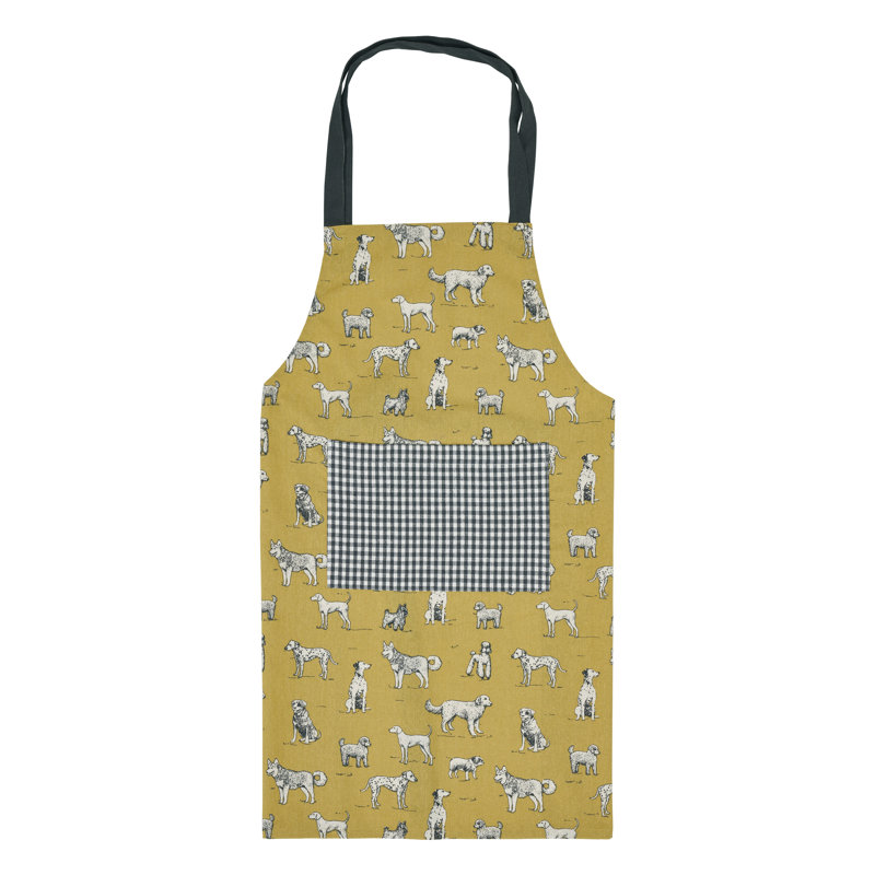 Cotton Chef Apron, Mustard/Grey/Black