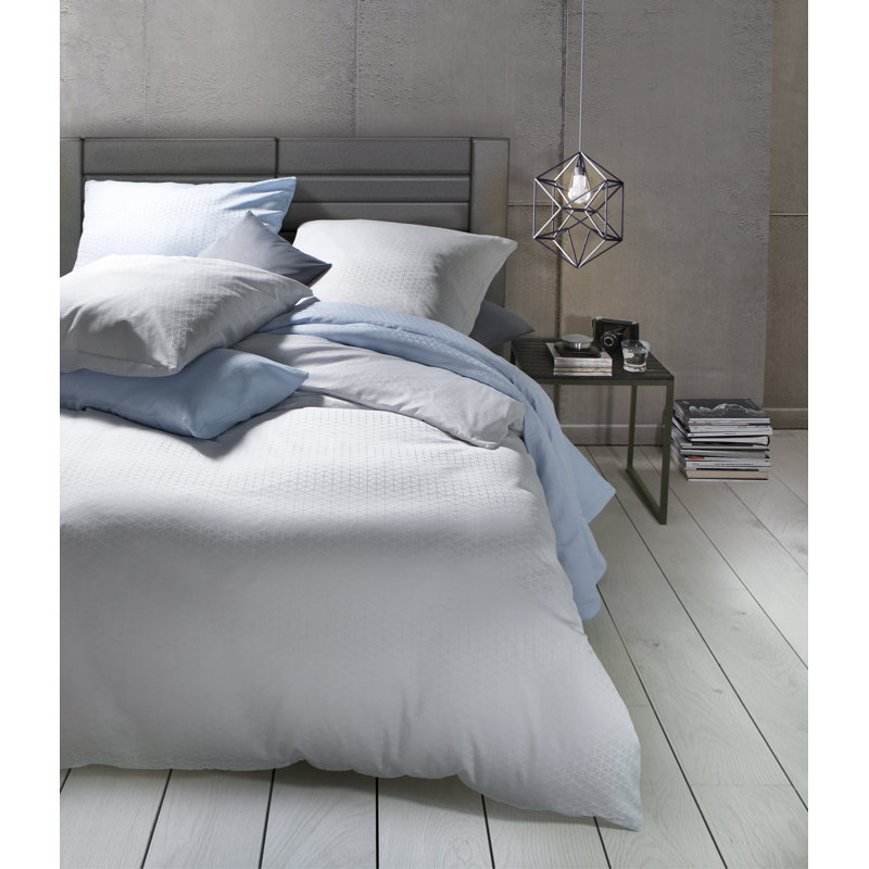 Cotton Damask Duvet Cover Set with Pillowcases, Silver, 155 x 200 cm - 1 Pillowcase (80 x 80 cm)