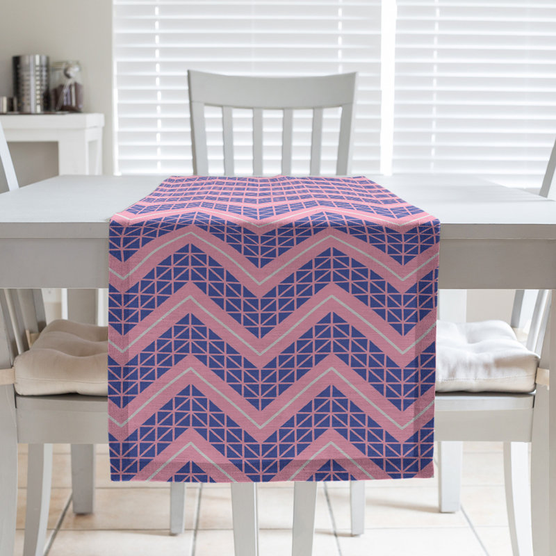 Stephenie Classic Hand Drawn Chevron Table Runner, 16" x 90", Pink/Light Blue