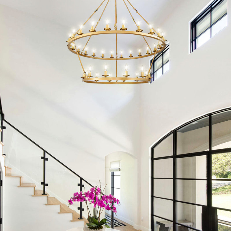 Mccormick 36-Light-Wagon Wheel Chandelier, Farmhouse Wagon Wheel Chandeliers For Dining Room, Round Chandelier For Living Room, Foyer, Entryway