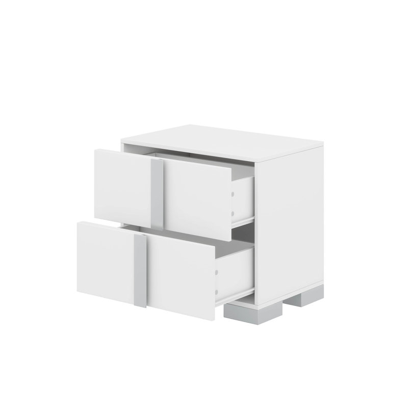 Ensemble de chambre à coucher 4 pièces avec grand lit tapissier avec lumières DEL, tables de chevet et commode, Blanc