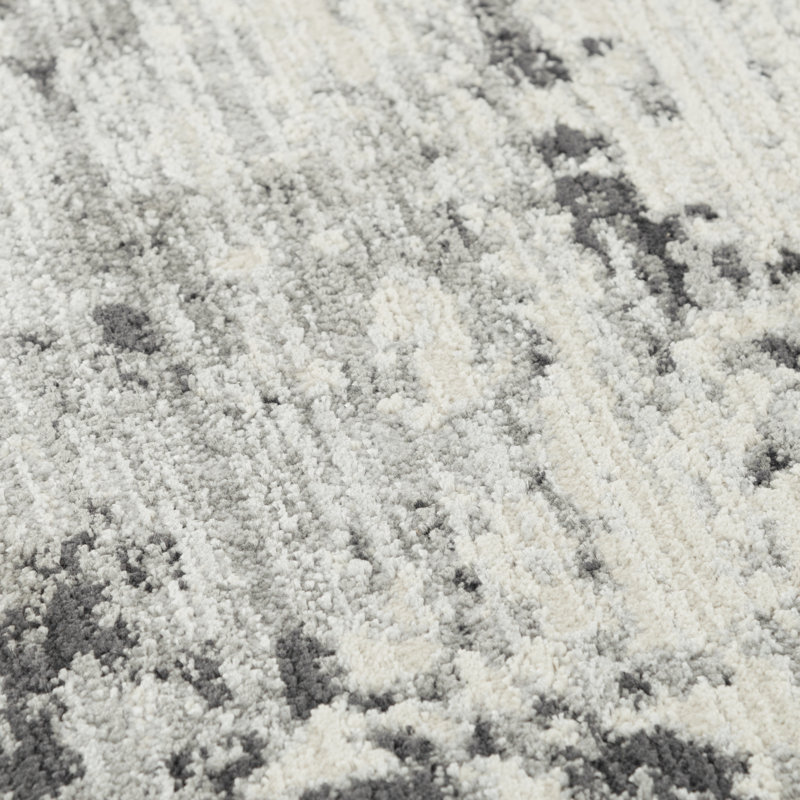 Tapis abstrait en polyester tissé à la machine en ivoire / gris, Rectangle 8 pi 10 po x 11 pi 10 po