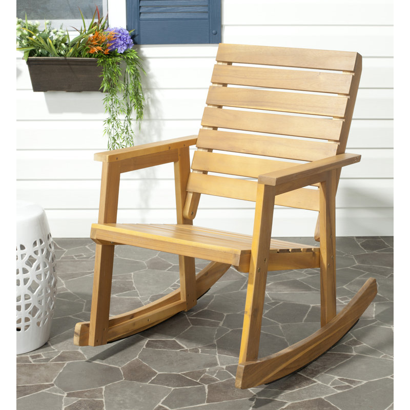 Chaise d'extérieur en bois massif à bascule Laci, Brun naturel