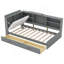 Lit plateforme simple en bois avec tête de lit avec rangement, tablettes et 2 tiroirs, gris-1299759290-1299759291
