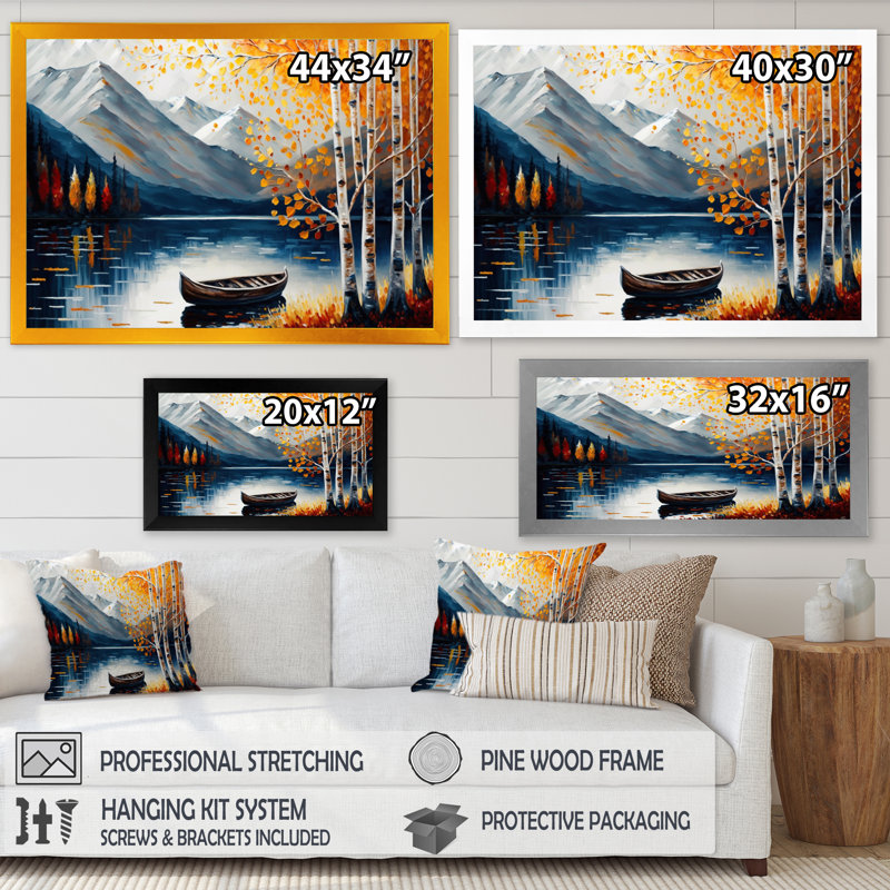 «Canoe on a Lake in Fall II», reproduction sur toile, Cadre photo noir, H 30 po x l 40 po x P 1,5 po