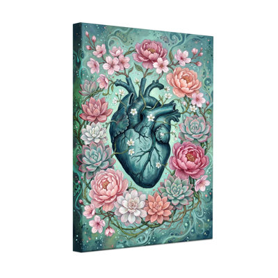 «Anatomical Heart with Floral», ensemble de 1 reproduction d'art sur toile tendue sur toile