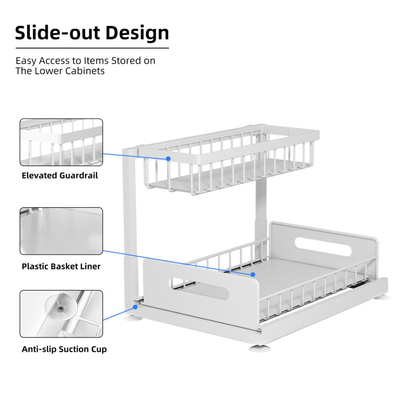 2-Pack Drawers With Sliding Storage Baskets 2-Tier Slide-Out Storage Rack Under Sink, White