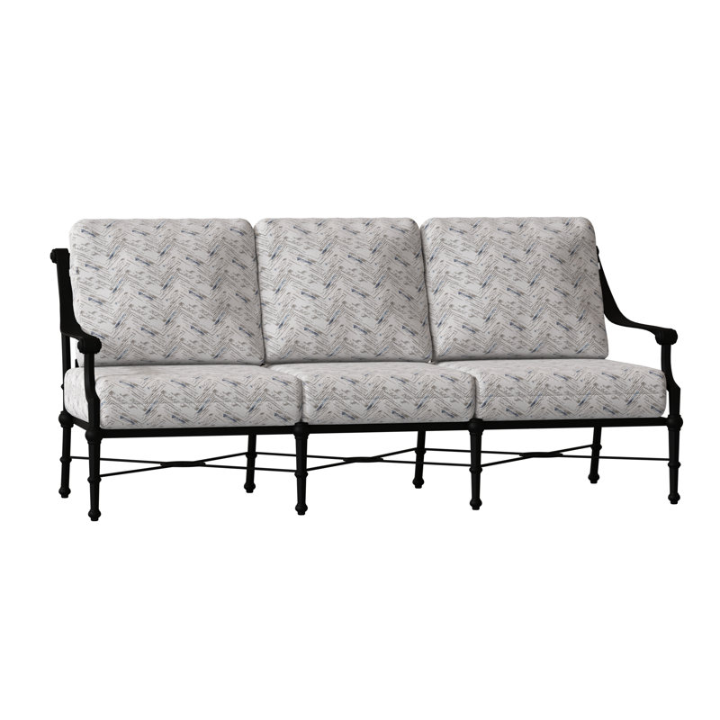 Delphi 80'' Wide Metal Patio Sofa with Cushions, Textured Black, Canvas Spa Sunbrella® Canvas