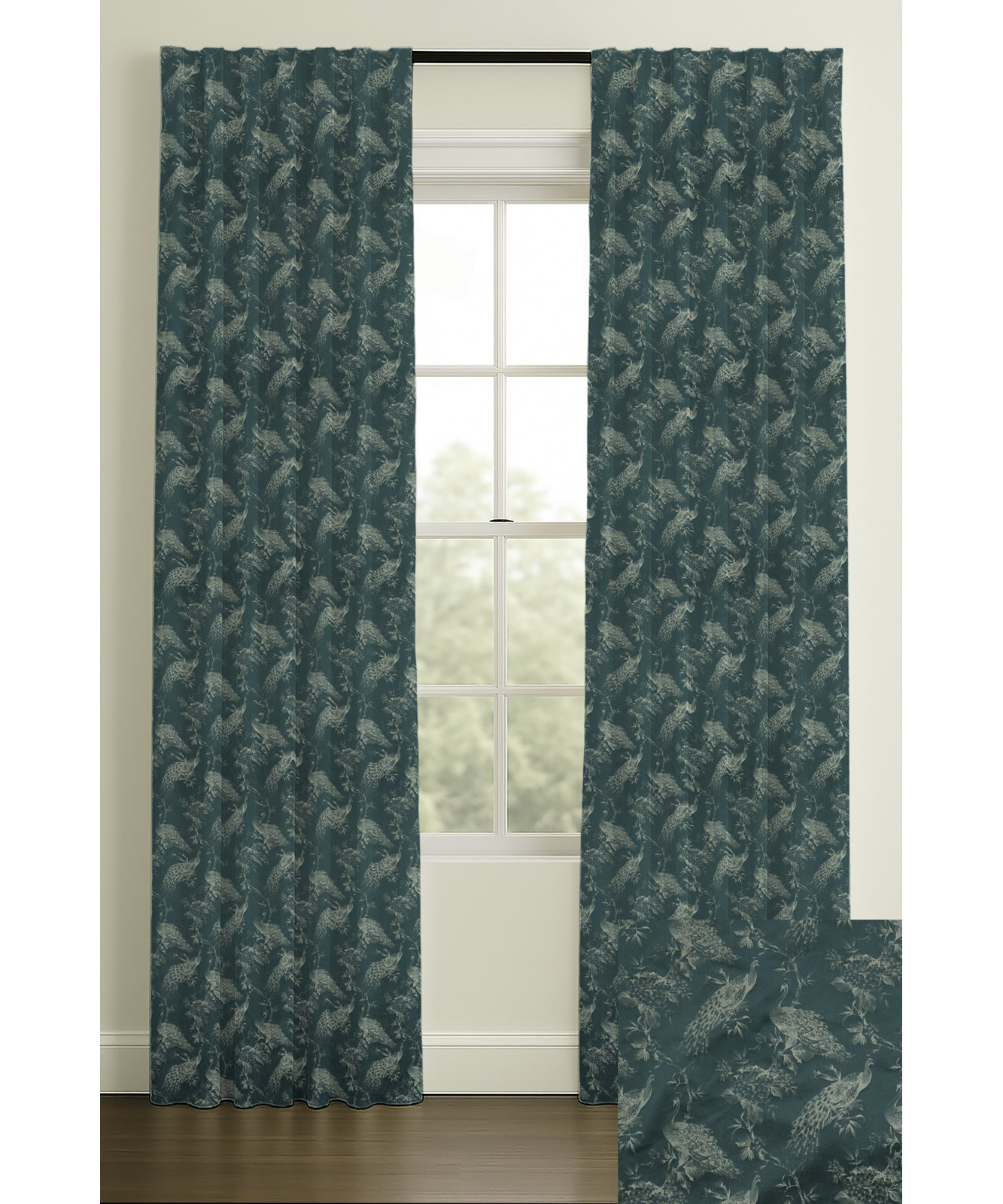 Serafina Peacock Jacquard Curtain in Sapphire, Single, 50" W x 108" L, Rod Pocket