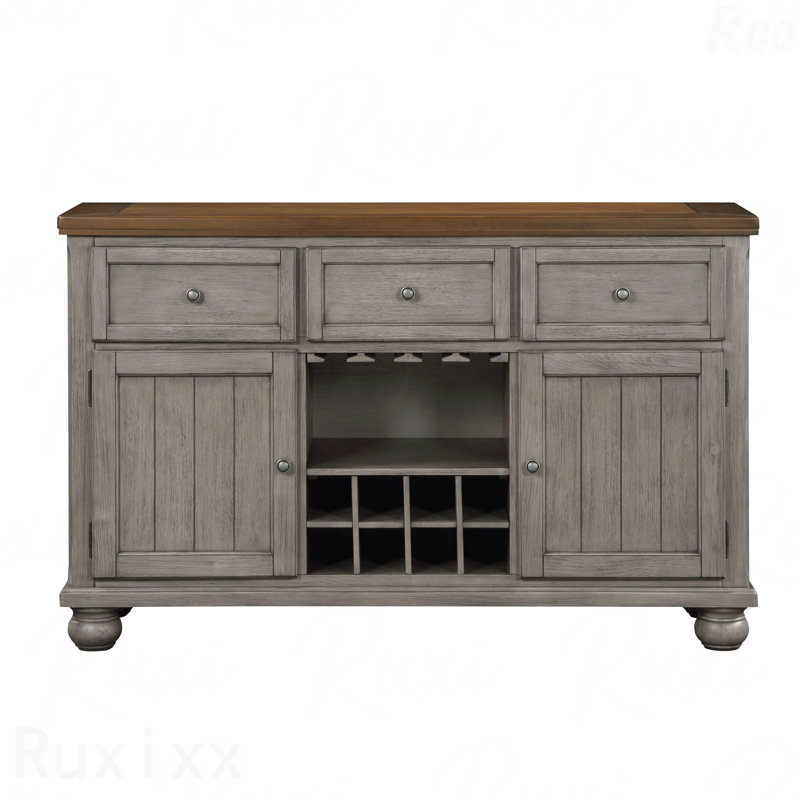 Armoire de rangement avec tiroirs, tablette réglable, support à vin pour 8 bouteilles, meubles en bois Traditional, Gris