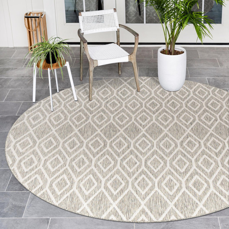 Tapis intérieur / extérieur Jill Zarin Turks and Caicos, Rond 4 pi 1 po, Gris crème
