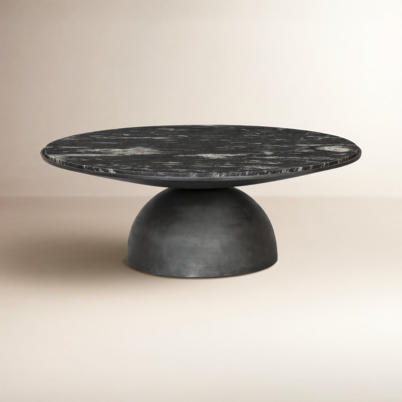 Table basse Anara Seraphine, Plateau en marbre poli / base gris martelé, H 15,75 po x L 35,25 po x l 35,25 po