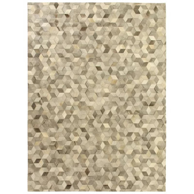 Natural Hide Cowhide Geometric Area Rug in Silver
