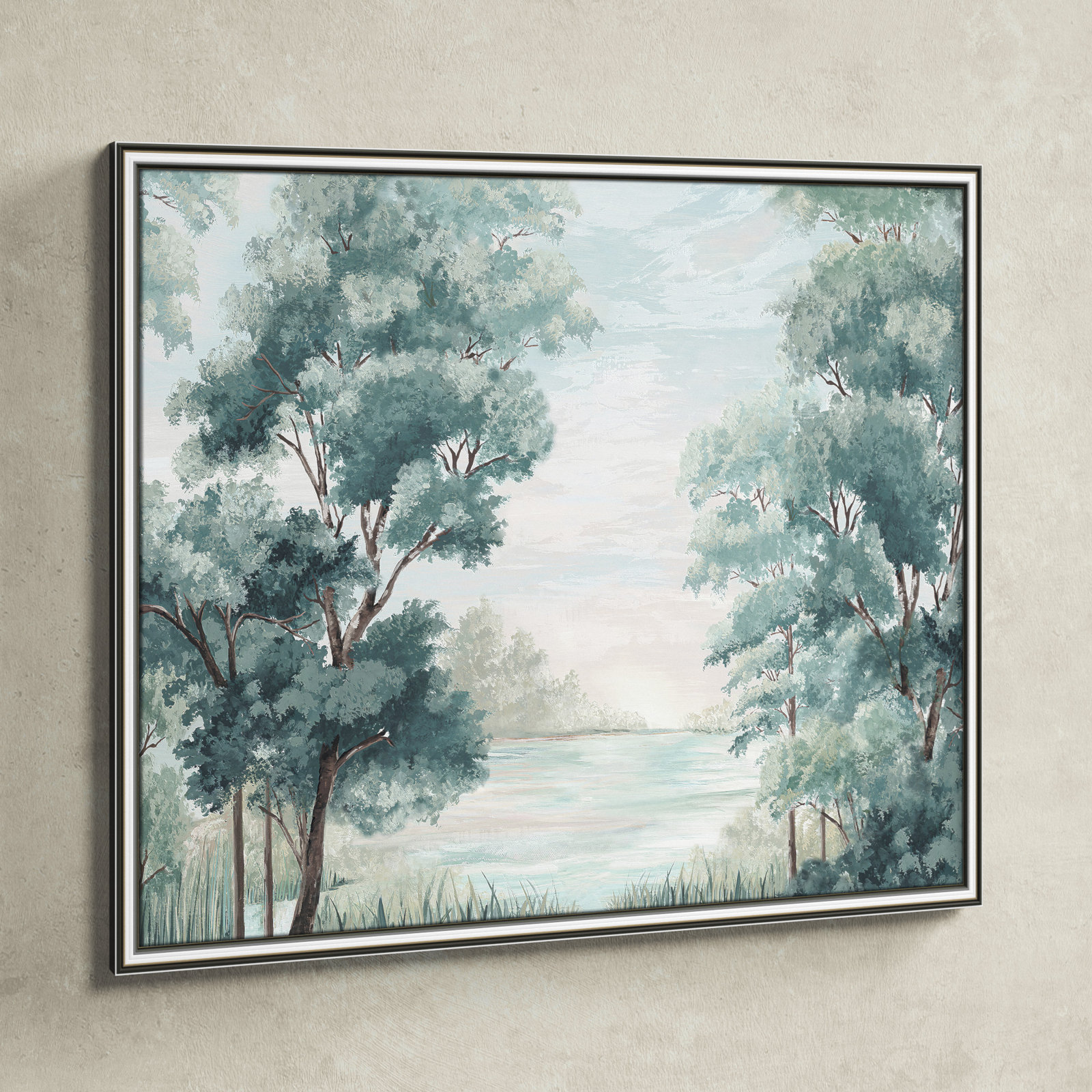 LeeRoy "Calm Forest River" Painting, 22.75" H x 26.75" W x 0.87" D, Silver Framed
