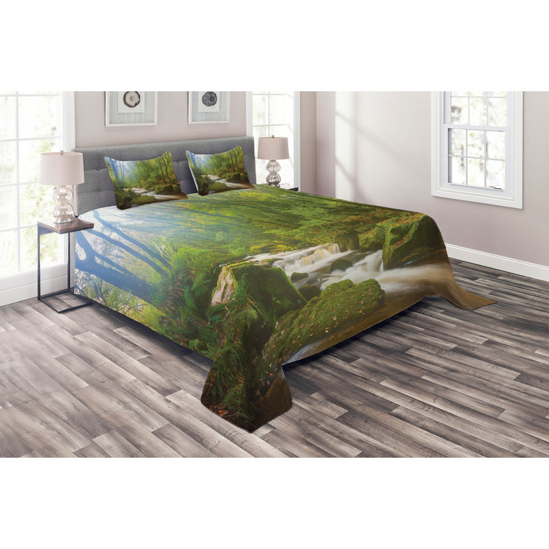 Woodland Rustic Polyester Coverlet, King Bedspread + 2 Shams