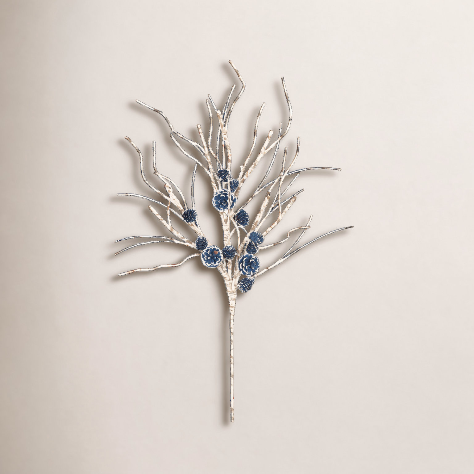 Birch Frosted Pinecone Stems, Blue