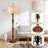 Vintage Farmhouse Floor Lamp With Linen Shade - Rustic Standing Lamp For Living Room, Bedroom, Or Corner With Rotary Switch And Wood Grain Resin Base