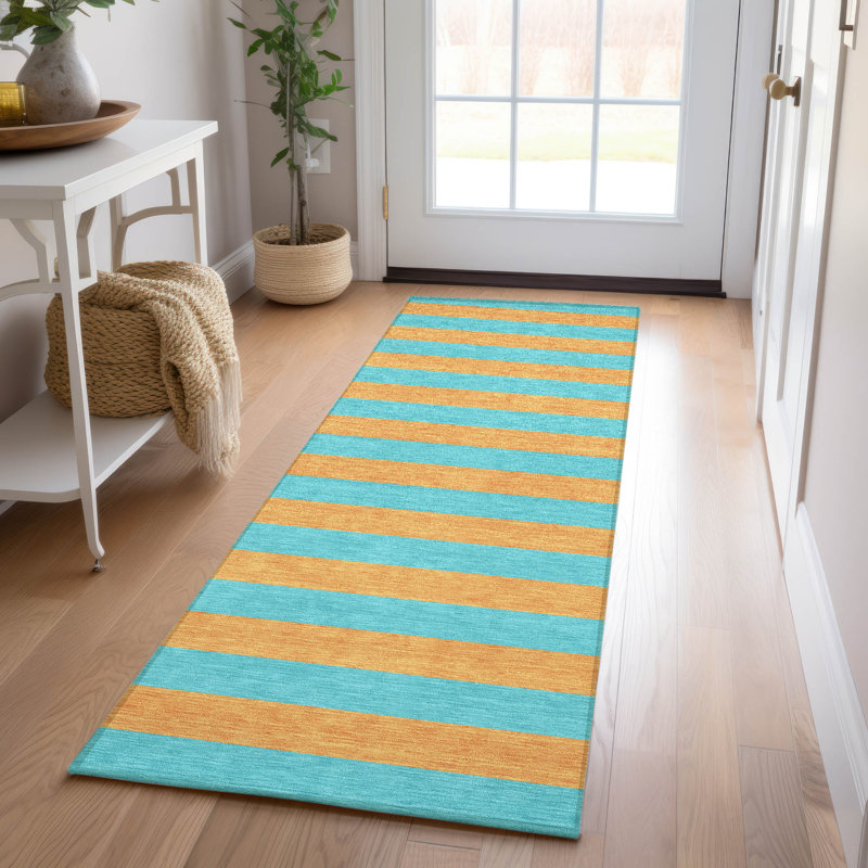 Abdulkarim Striped Machine Washable Area Rug, Runner 2'3" x 7'6"