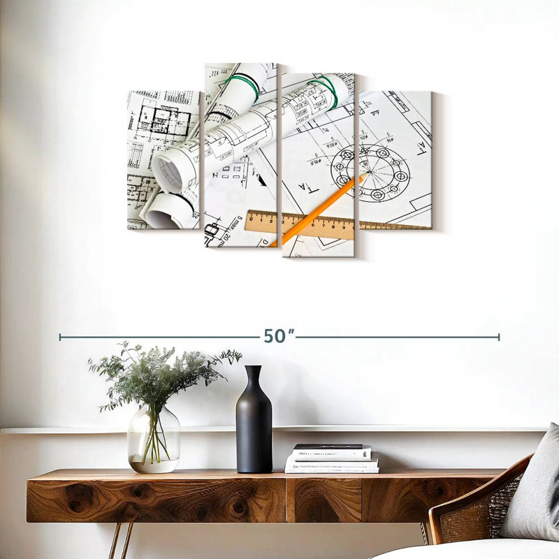 " Engineer Drawings " 4 - Pieces, 22" H x 36" W x 1" D