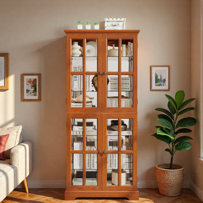 Vitrine antique avec portes en verre, tablettes réglables en verre et lumière DEL