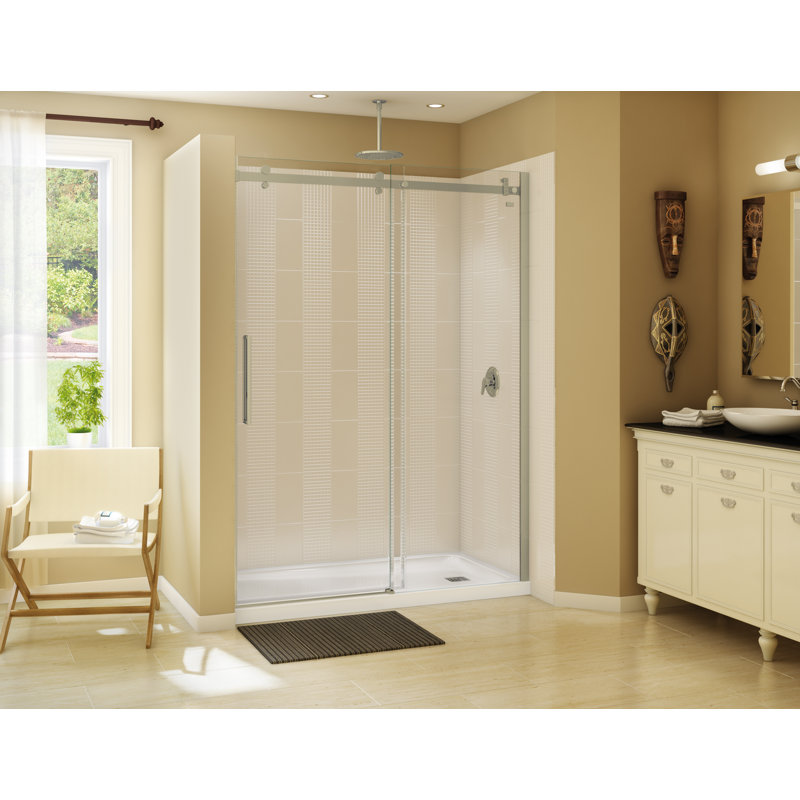 Porte de douche coulissante simple sans cadre l 59" x h 79" Halo, Nickel brossé