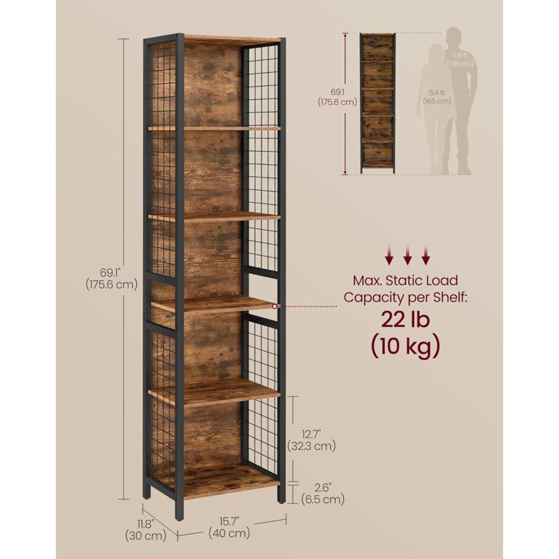 175.6cm H x 40cm W Metal Bookcase