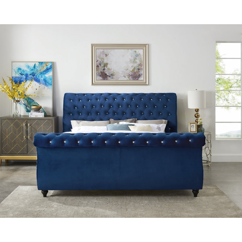 Matos Upholstered Sleigh Bed, Queen, Blue