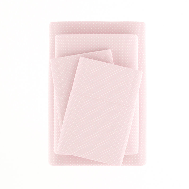 Pink Cotton and Polyester Microfiber Kids Full Sheet Set