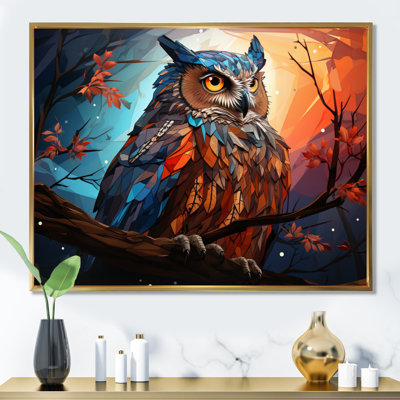 «Orange Owl Nights», montre géométrique sur toile