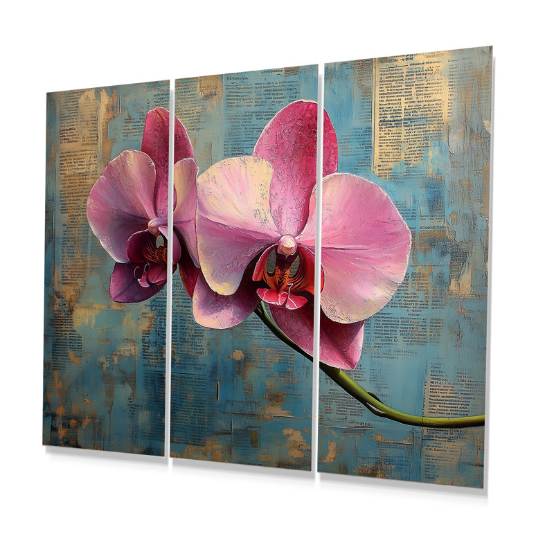 Orchidée rose exotique Elegance II - ensemble de décoration murale orchidée, Métal métal, H 28 po x l 36 po x P 1 po