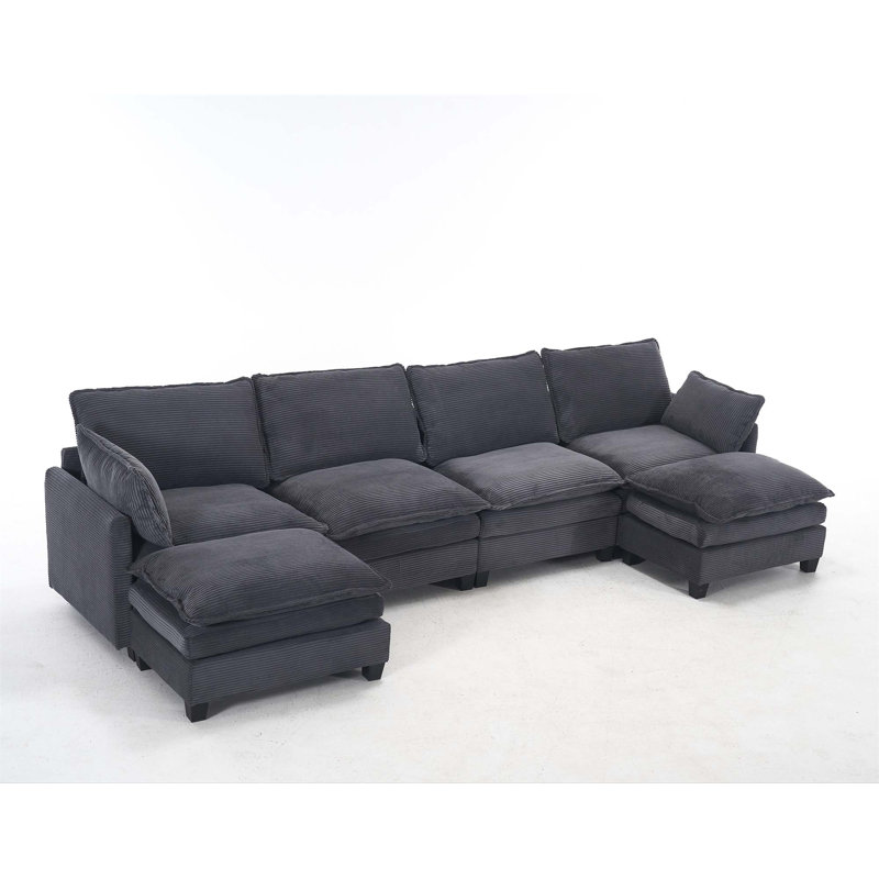 Comfortable Oversized Velvet U-Shaped Sofa for Living Room, Enhancing Relaxation, Dark Grey Velvet