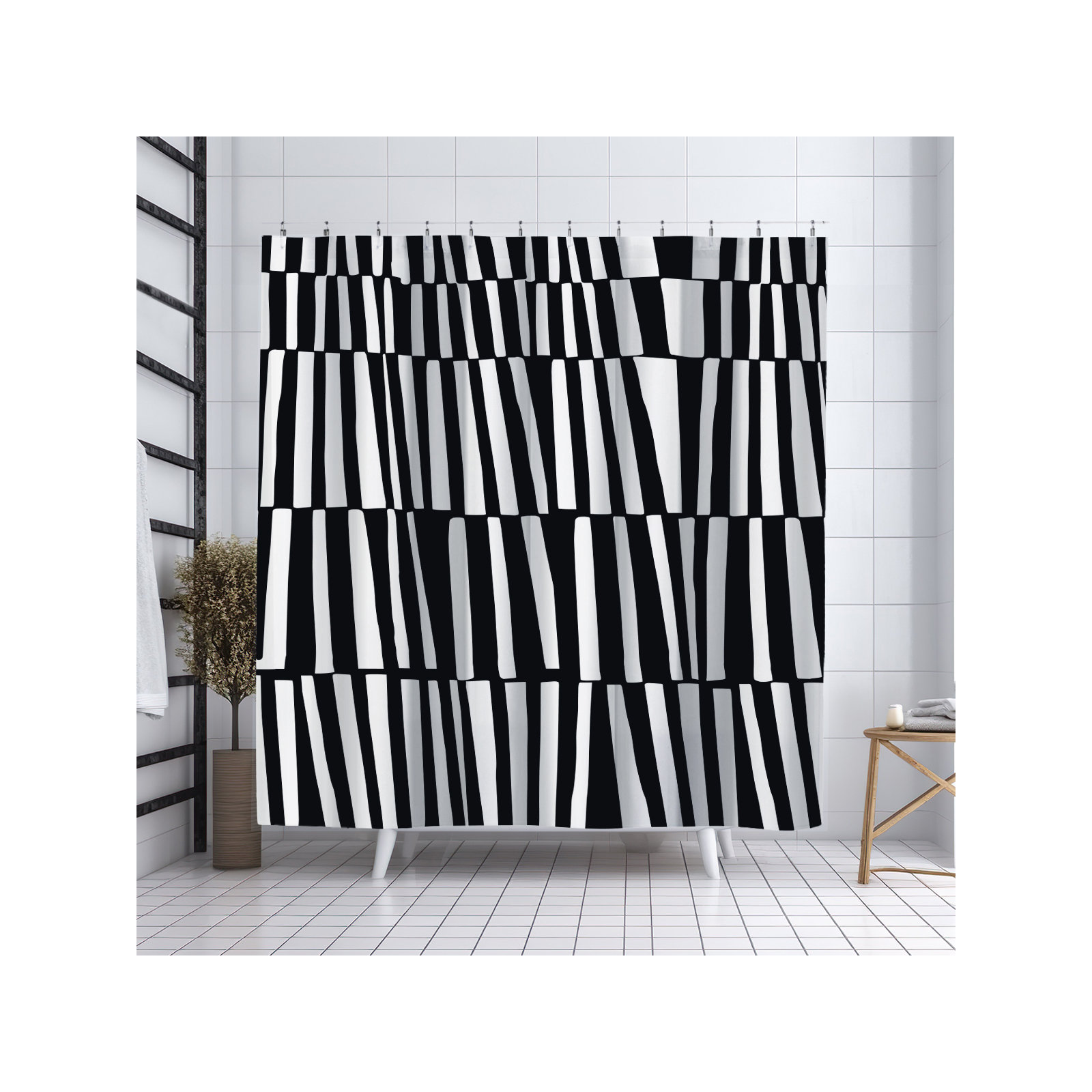 Thora Abstract Mid-Century Shower Curtain, Black