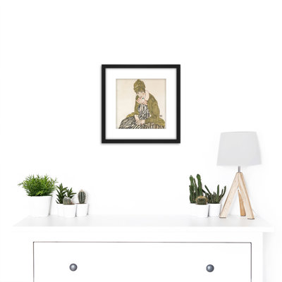 Egon Schiele Edith With Striped Dress Sitting by Egon Schiele - Single Picture Frame Painting