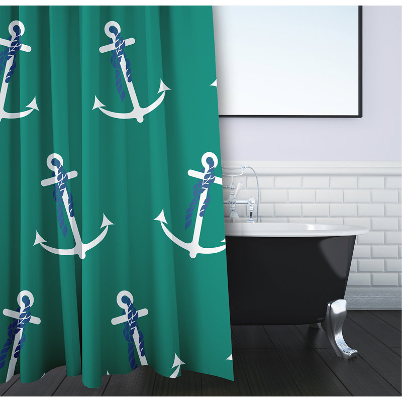 Rideau de douche simple à imprimé géométrique, Vert, Ancre fantaisie