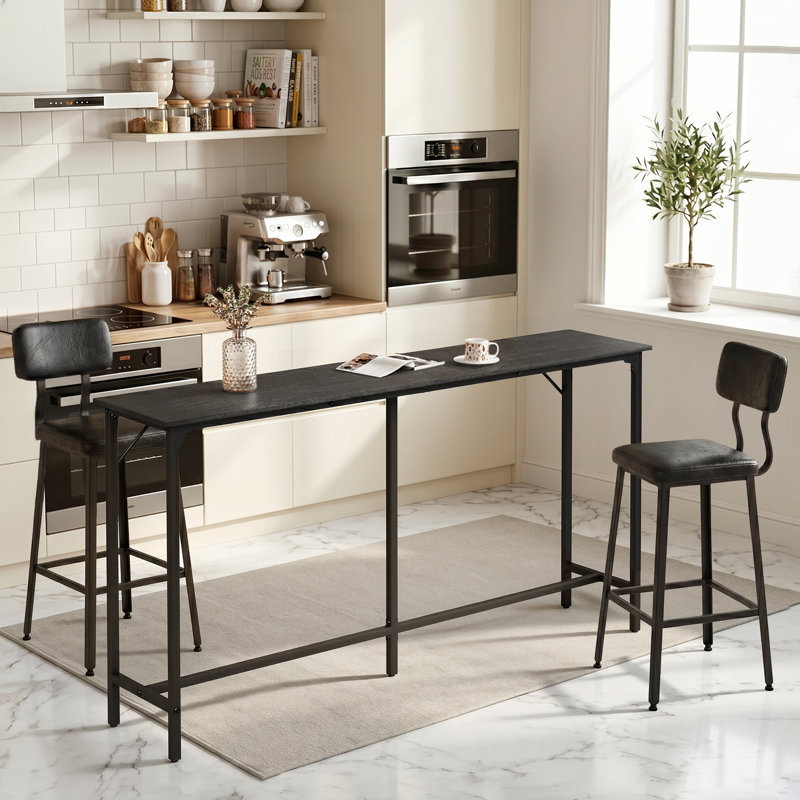 71'' Counter Height Bar Dining Table With Metal Frame , Pub Sofa Table For Kitchen And Living Room, 39"H x 71"W x 15"D, Black