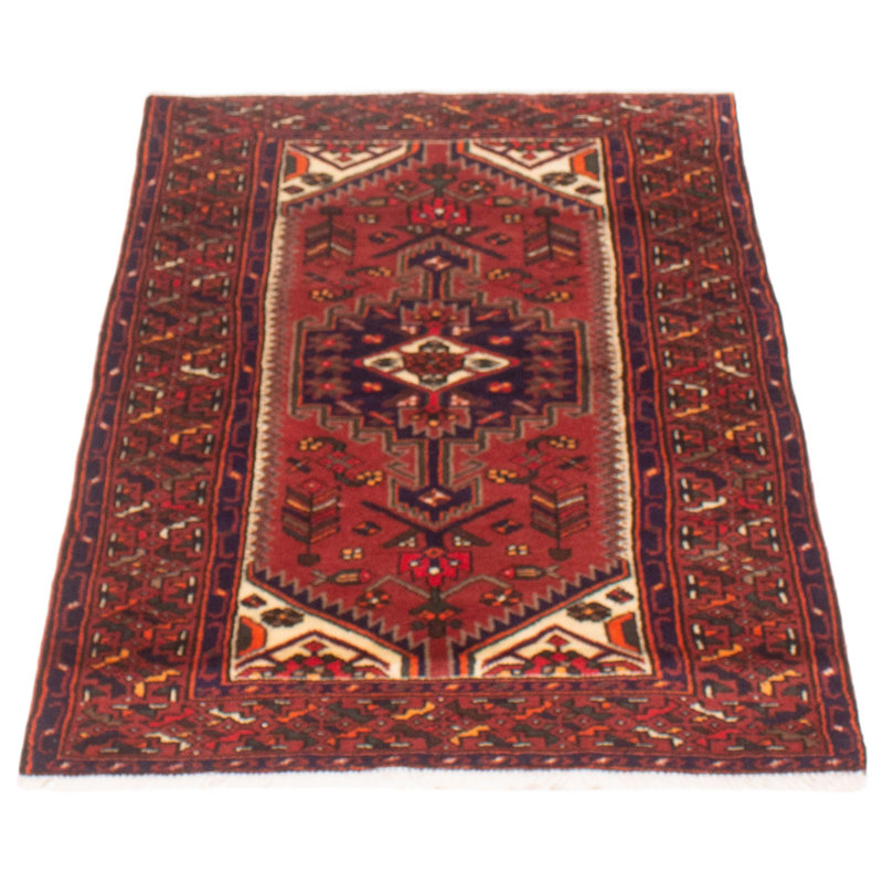 Tapis rouge foncé en laine noué à la main de conception unique 3 pi 3 po x 4 pi 10 po années 1990